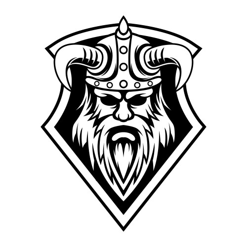 Viking Head Logo - Black & White Vector Image