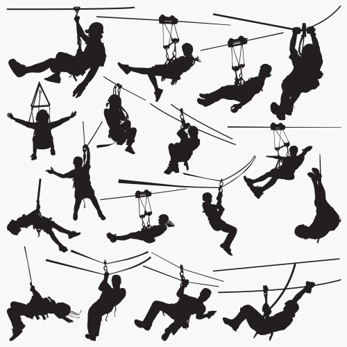 Zipline Adventure Silhouettes Vector Image