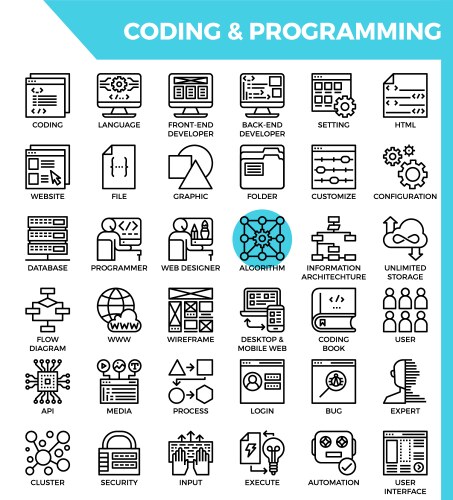 Modern Line Icons: Coding & Programming vector image