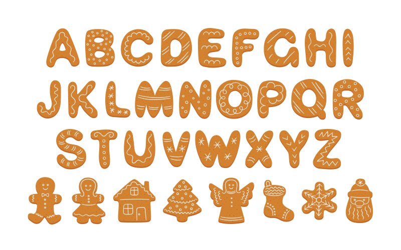 alphabet of gingerbread cookies and decorated vector image