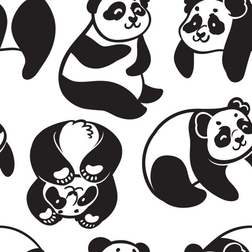 seamless pattern with black and white cute cartoon vector image