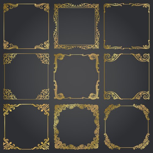Gold vintage design elements corners and borders Vector Image