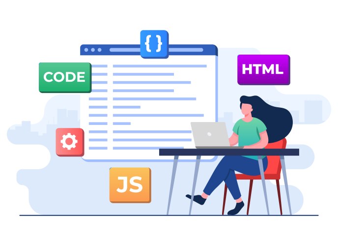 Web developer wiring code or program using laptop vektorbild