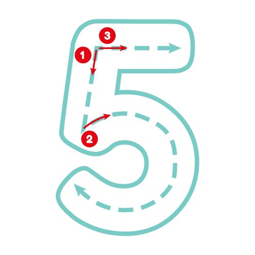 Write number five with tracing guide outline vector image