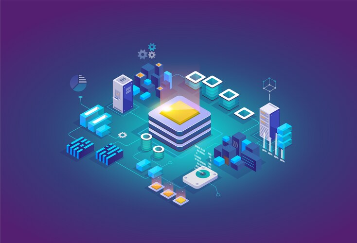 Processing Technology Vector Technological background with colorful squares – Royalty-Free Vector ...
