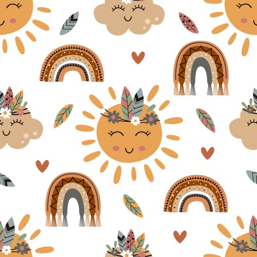 Groovy seamless pattern with flowers rainbow Vector Image