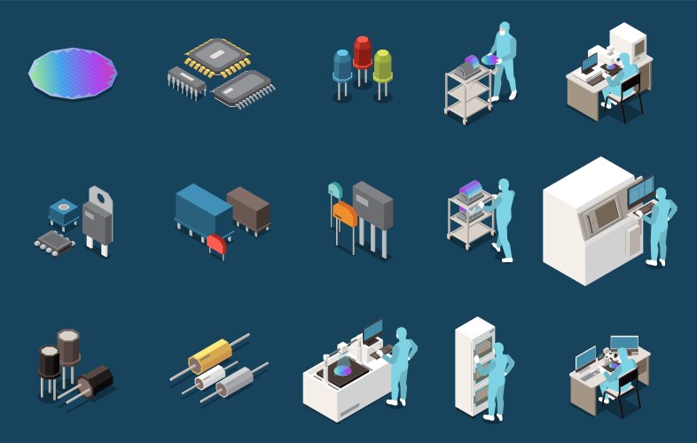 semiconductor production icon set vector image