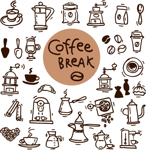 Coffee Icon Set - Sketch Doodle Vector Image