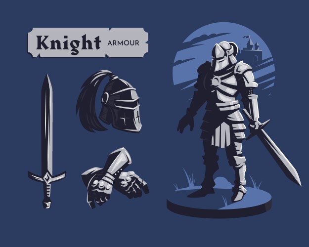 knight armor set vector