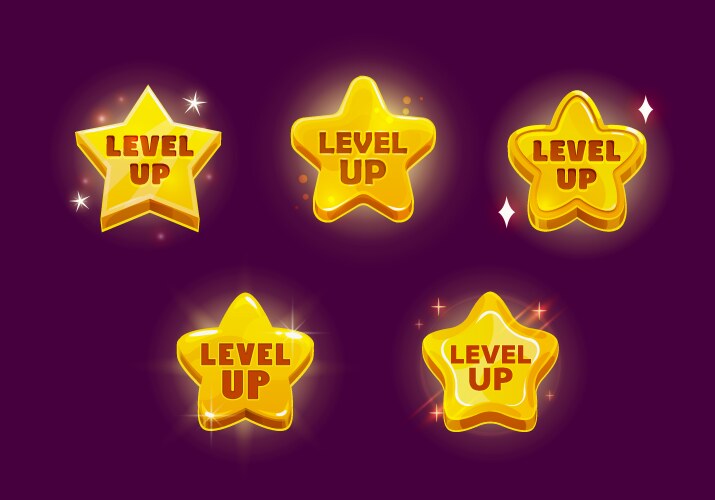 game level up reward star rate icons or badges set vector image vector image