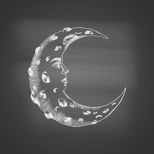Crescent Moon Face Chalkboard Vector Image