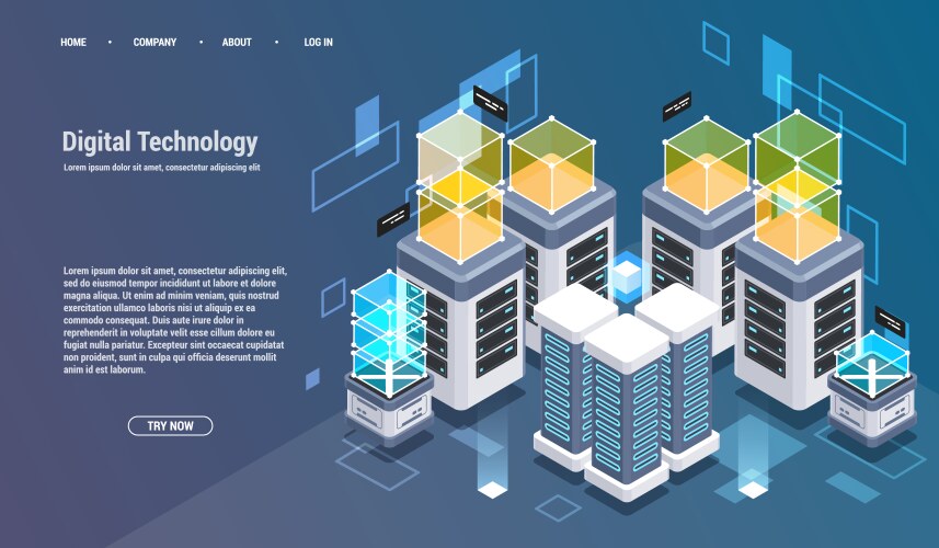 Data center or centre with hardware engineers Vector Image
