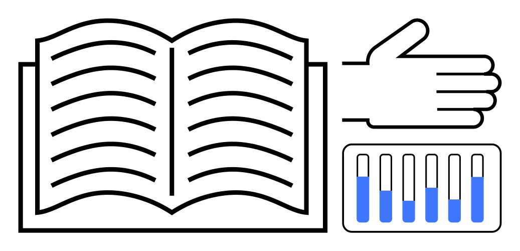Open book with hand gesture and data bar graph vector image