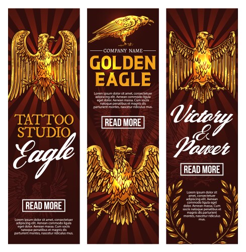 Golden eagle tattoo studio banners Vector Image