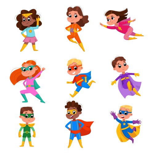 Superhero Kids in Costumes Vector Image
