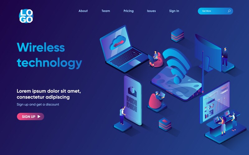 Wireless technology concept 3d isometric web vector image