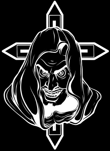 Devil head in white line on black background vector image