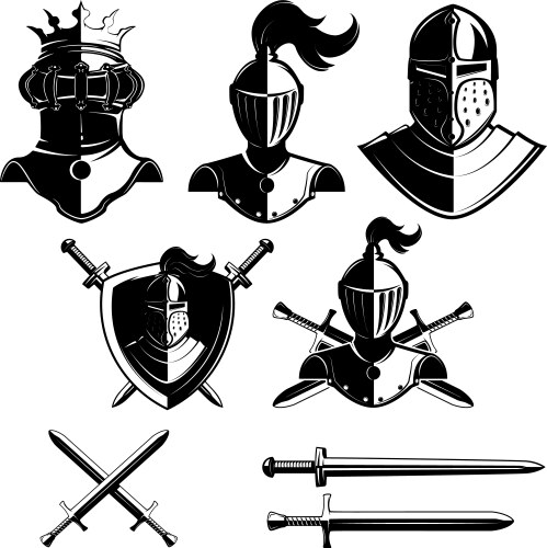 Set of knights helmets isolated on white Vector Image