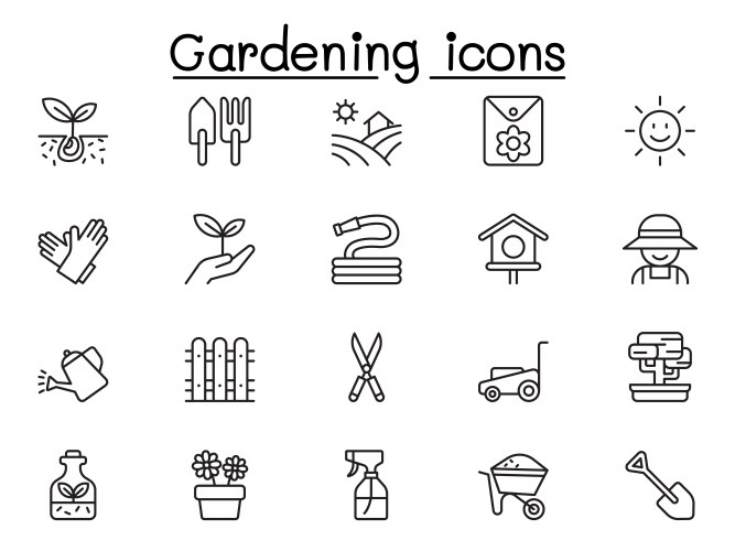 Gardening icons set in thin line style vector image