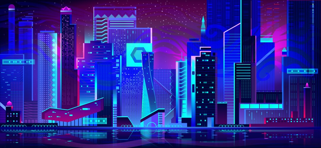 night city in neon lights futuristic architecture vector image vector image