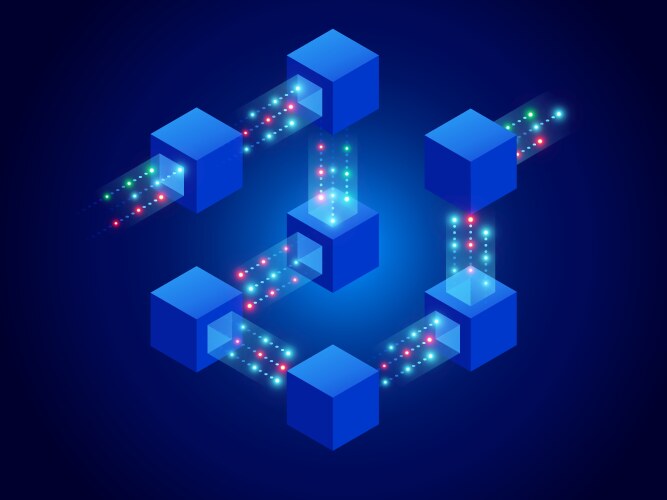 Isometric concept of quantum computers blockchain vector image