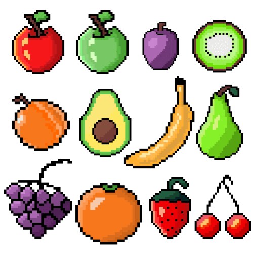 Fruits pixel art collection graphics Vector Image