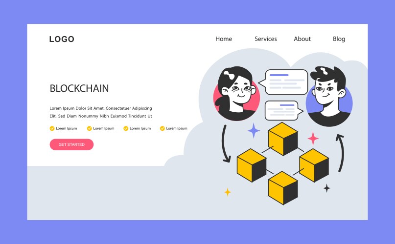 Blockchain web banner or landing page vector image