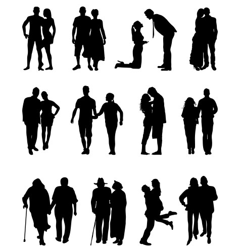 Romantic couples silhouettes Royalty Free Vector Image