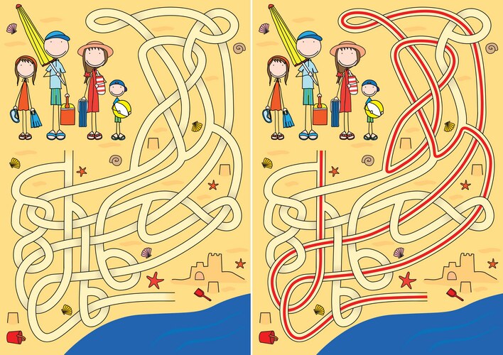 Cheerful Family Maze Adventure Vector Image