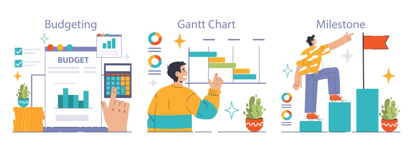 project implementation set flat vector image