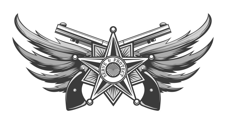 Police emblem with guns and wings Vector Image