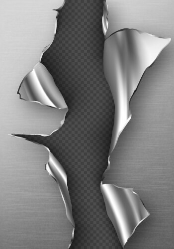 Ragged hole torn in ripped steel on metal Vector Image