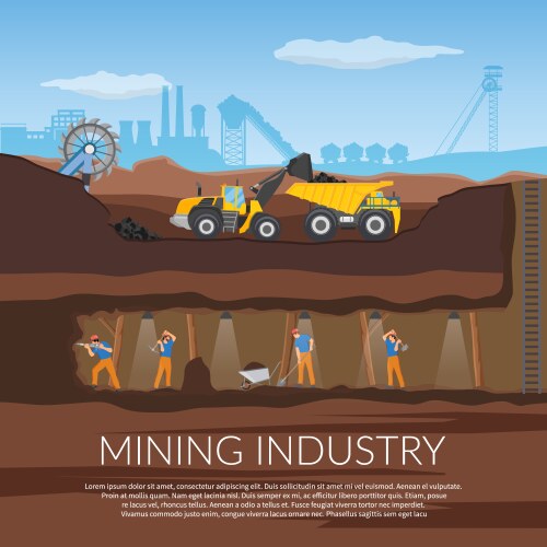 Mining industry flat composition Royalty Free Vector Image