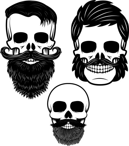 Set of the skulls with hairstyle and hats design Vector Image