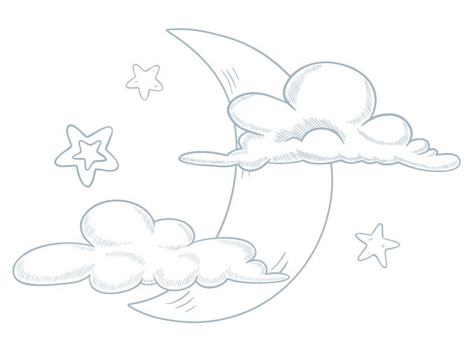 Crescent Moon with Clouds Vector Image