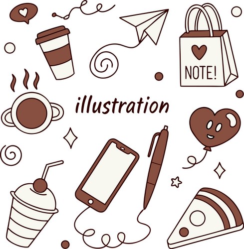 Charming Coffee & Pizza Doodle Vector Image