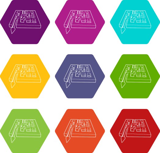 Path with arrow across labyrinth icons set 9 vector image