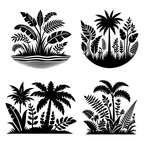 Jungle plant silhouette set Vector Image