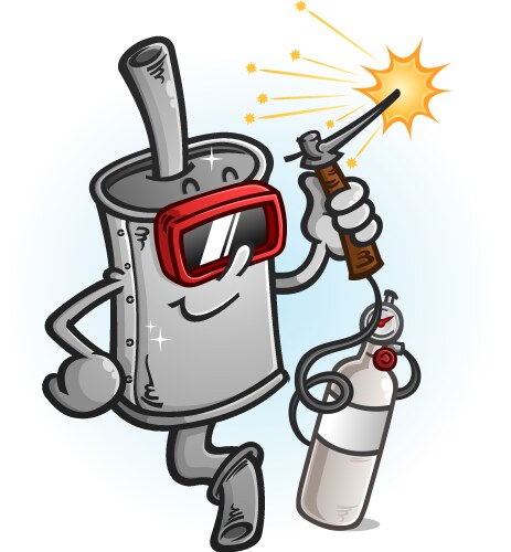 Cartoon Muffler Mechanic Welding Vector Image