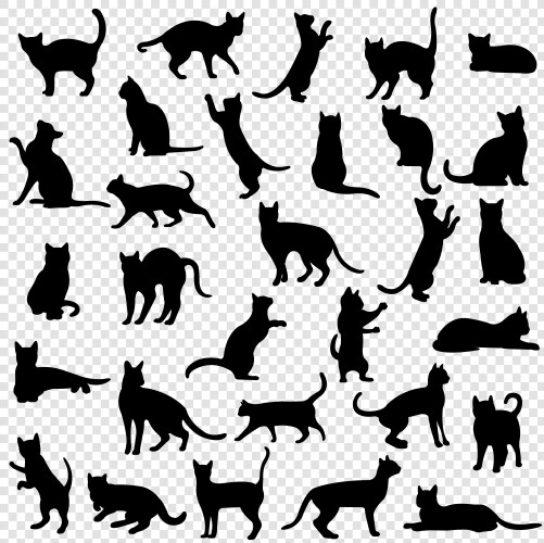 Black cat set isolated white background Royalty Free Vector