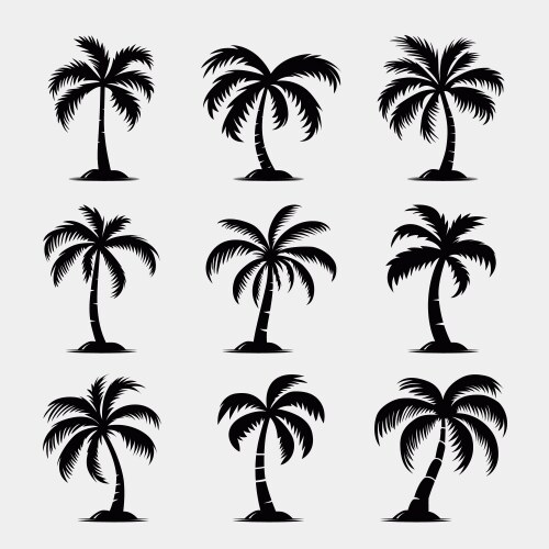 palm trees tree icon set isolated vector image