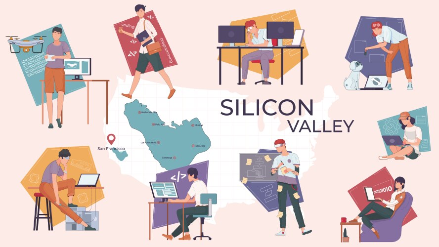 Silicon valley compositions set vector image