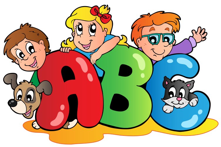 Kids with abc letters cartoon Royalty Free Vector Image