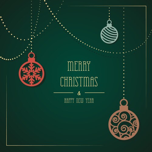 Vintage card with christmas balls om green vector image