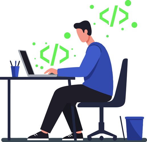 Programmer working on laptop coding software vektorbild