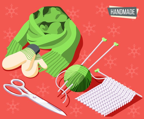 Knitting isometric background Royalty Free Vector Image