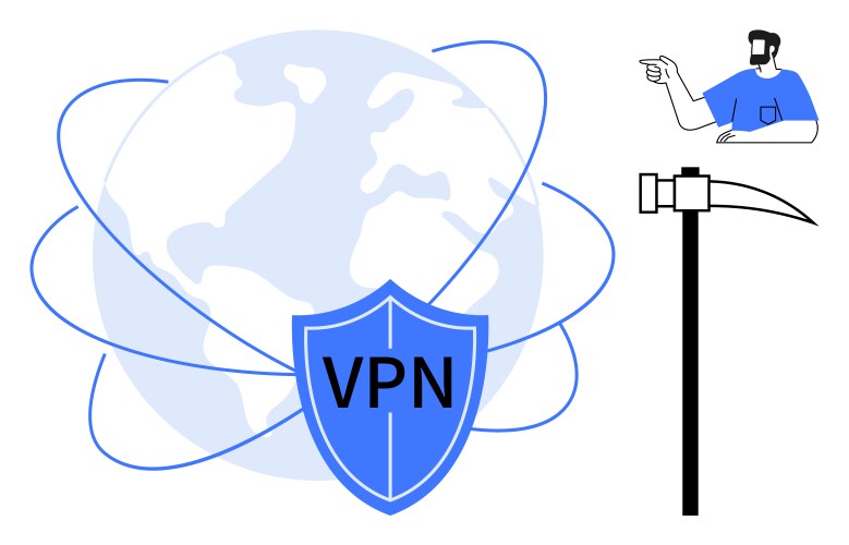 Vpn network security shield with globe and hacker vector image