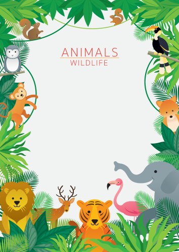 Group of wild animals zoo frame Royalty Free Vector Image
