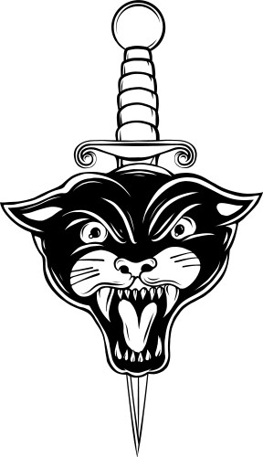 Monochrome black panther head and dagger tattoo Vector Image