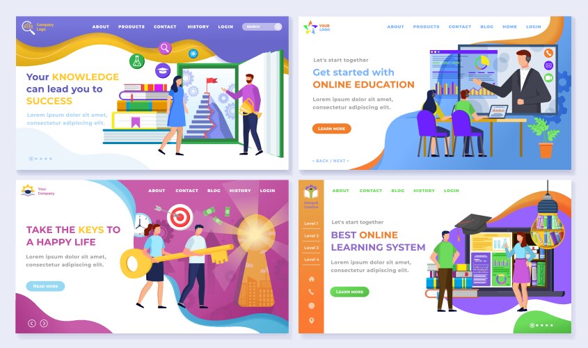 Set of web page design templates for education Vector Image